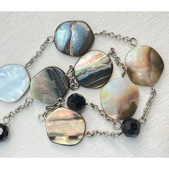 Lia Sophia Opera Necklace Agate Black Beads And Silver Tone Chain - Picture 3 of 5